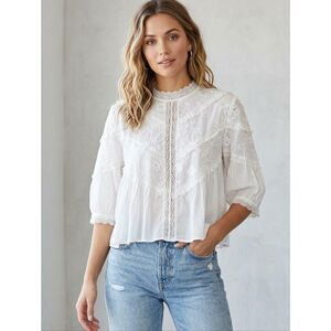 POL- White Embroidered Women's Top